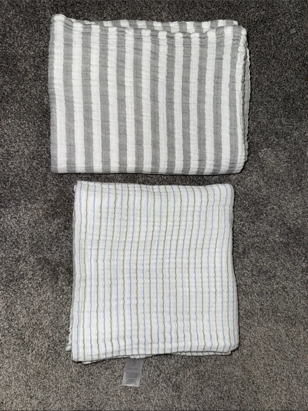 Two Striped Cotton Baby Blankets - Grey and White